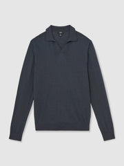 Merino Wool Open-Collar Polo Shirt Midnight Navy | Men
