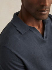 Merino Wool Open-Collar Polo Shirt Midnight Navy | Men