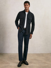 Textured Twin Pocket Cotton Blend Overshirt Navy | Men