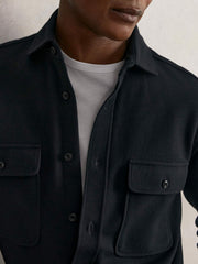 Textured Twin Pocket Cotton Blend Overshirt Navy | Men