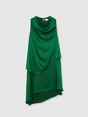 Satin Drape-Neck Layered Dress Green | Women