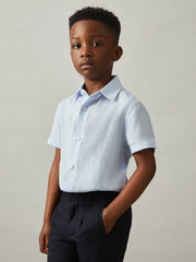 3-9 yrs Short Sleeve Linen Shirt Pale Blue | Children & Baby