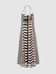 Chevron-Stripe Ruched Midi Dress Black/Brown | Women