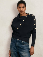 Rib-Knit Button Shawl Jumper Navy | Women