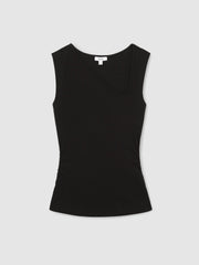Stretch-Cotton Ribbed Asymmetric Vest Black | Women