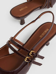 Leather Slingback Buckle Court Shoes Oxblood | Women