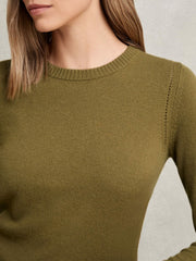 Wool-Blend Open-Stitch Jumper with Cashmere Khaki Green | Women