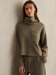 Interlock Jersey Funnel Neck Sweatshirt Khaki Green | Women