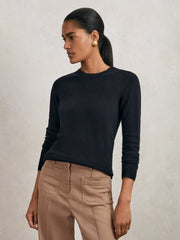 Wool-Blend Open-Stitch Jumper with Cashmere Navy | Women