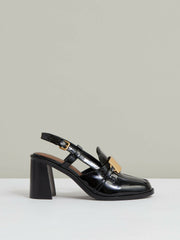 Patent Leather Slingback Heeled Loafers Black | Women