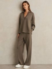 Interlock Open-Collar Sweatshirt Khaki Green | Women