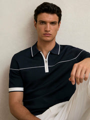 Half Zip Tipped Polo Shirt Navy/White | Men