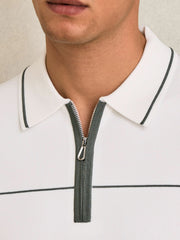 Half Zip Tipped Polo Shirt White/Green | Men