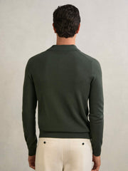 Wool V-Stitch Button-Through Cardigan Forest Green | Men