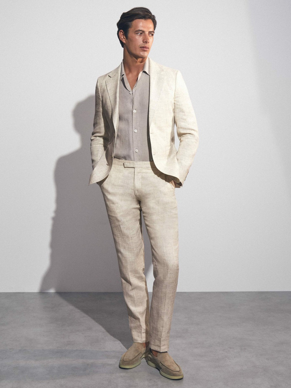 Linen-Cotton Slim-Fit Suit Trousers Stone | Men