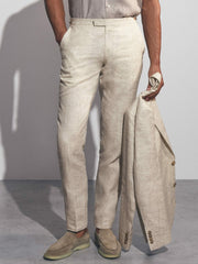 Linen-Cotton Slim-Fit Suit Trousers Stone | Men
