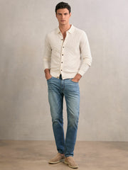Wool V-Stitch Button-Through Cardigan Off White | Men
