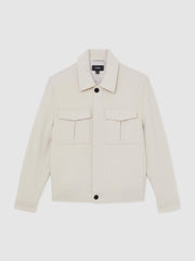 Wool Blend Twin Pocket Zipped Jacket Ivory | Men