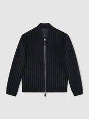 Wool-Blend Chalk-Stripe Bomber Jacket Navy | Men