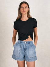 Good American Denim Shorts With Linen Indigo Blue | Women