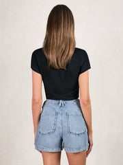 Good American Denim Shorts With Linen Indigo Blue | Women