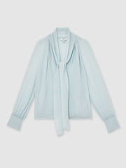Silk Blend Chiffon Tie-Neck Blouse Pale Blue | Women