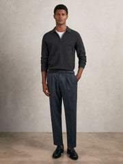 Wool Waffle-Knit Half-Zip Polo Shirt Charcoal Grey | Men
