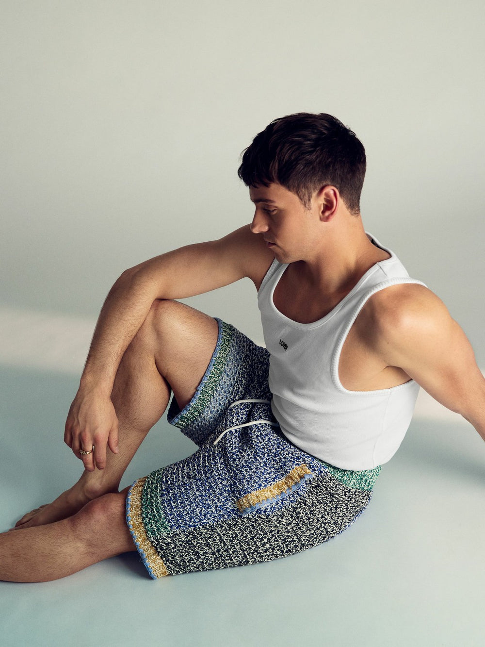 | Tom Daley Crochet Panel Shorts Yellow/Green/Blue Multi | Men