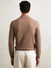 Wool Waffle-Knit Half-Zip Polo Shirt Camel Brown | Men