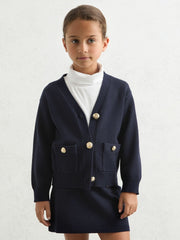 3-9 yrs Knitted Embossed-Button Cardigan Navy | Children & Baby