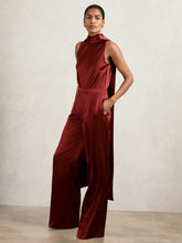 Satin Cape-Sash Jumpsuit Dark Red | Women