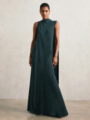 Petite Crepe Cape Maxi Dress Teal Green | Women