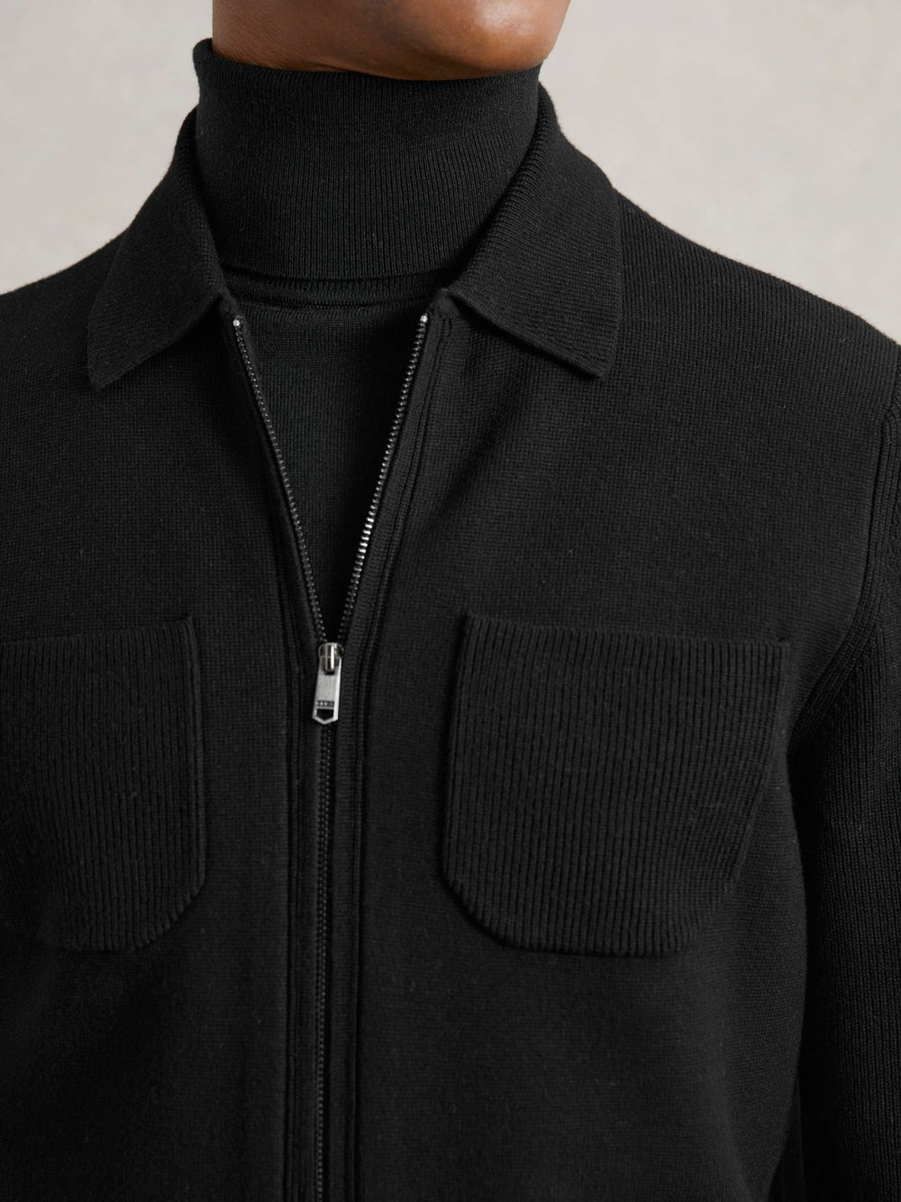 Four-Pocket Zip-Through Cardigan Black | Men