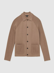 Button-Through Ribbed-Sleeve Shirt Camel Brown | Men