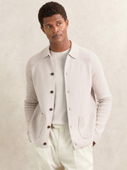 Button-Through Ribbed-Sleeve Shirt Oatmeal Brown | Men