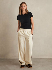 Petite Side-Stripe Wide-Leg Trousers Cream | Women