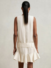 Ruffle Hem Belted Mini Dress Ivory | Women