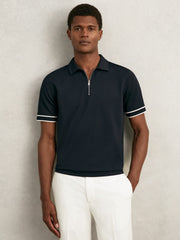 Textured Half-Zip Tipped Polo Shirt Navy | Men