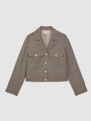 Wool Twin-Pocket Cropped Jacket Neutral Check | Women