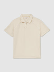 Textured Raglan Half-Zip Polo Shirt Stone | Men