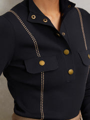Contrast-Stitch Knit Top Navy | Women