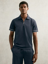 Textured Half-Zip Tipped Polo Shirt Airforce Blue | Men