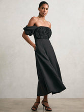 Bardot Sculpted Bodice Midi Dress With Linen Black | Women
