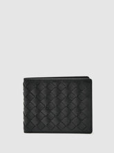Leather Large Lattice-Effect Wallet Black | Men