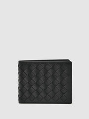 Leather Large Lattice-Effect Wallet Black | Men