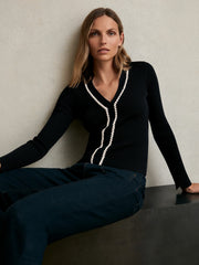 Craft-Stitch Rib-Knit Top Navy/White | Women