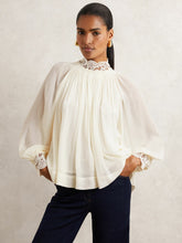 Lace-Trim Draped Chiffon Top Cream | Women