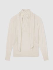 Wool Scarf-Tie Draped Jumper Cream | Women