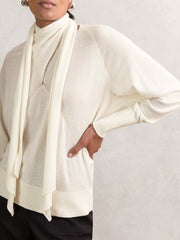 Wool Scarf-Tie Draped Jumper Cream | Women