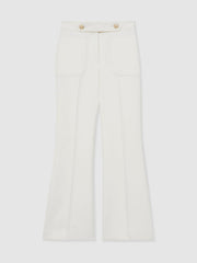 Twill Button-Tab Flared Trousers With Wool White | Women
